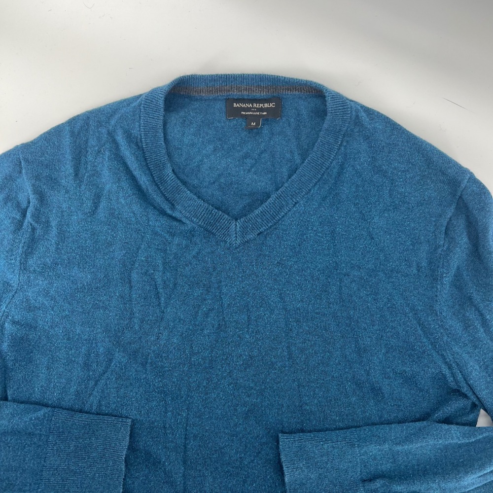 Banana Republic Premium Luxe Yarn Silk Cashmere V Neck Sweater Teal Blue Men's M
